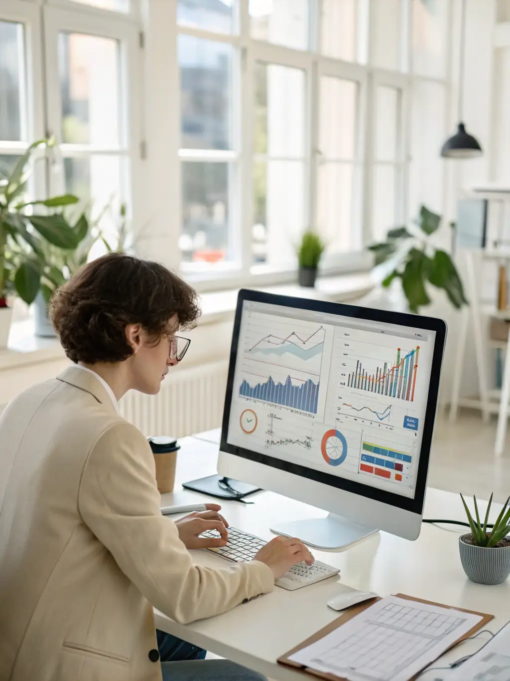 An operations manager analyzing data and optimizing processes in a property management office, improving efficiency and reducing operational costs, showcasing Teamique's operations optimization service.