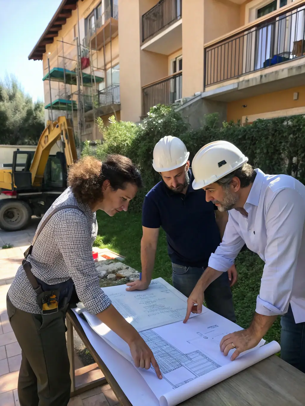 A project manager overseeing a team working on a property renovation project, ensuring tasks are completed on time and within budget, reflecting Teamique's project coordination expertise.